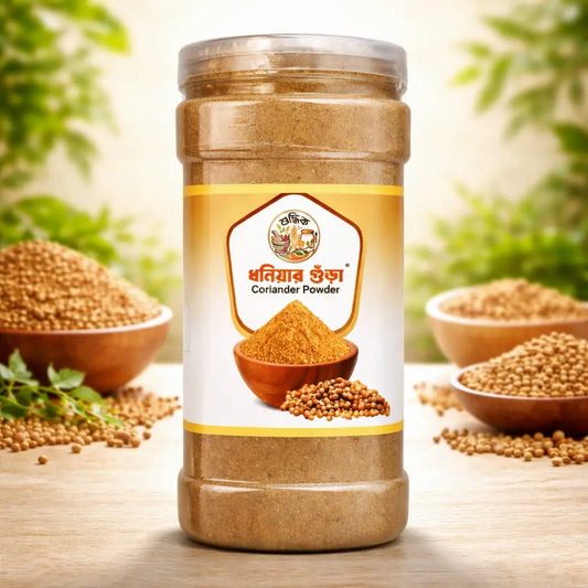 Shudhik Coriander Powder (Dhonia) in a 500g package, a pure spice used in cooking, shown in a clear image with a spice jar.