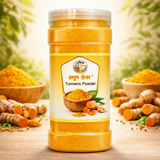 Shudhik Holud Turmeric Powder in 500g pack, vibrant yellow spice for cooking, pure and ground from turmeric roots.
