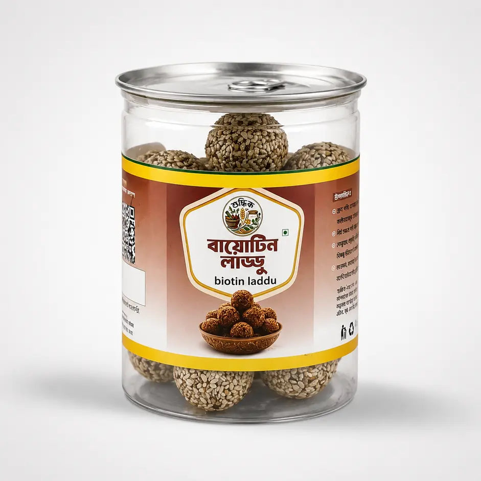 Shudhik Premium Biotin Laddu with nuts and seeds, traditional Indian snack in 250g package, rich in biotin and nutritious ingredients.
