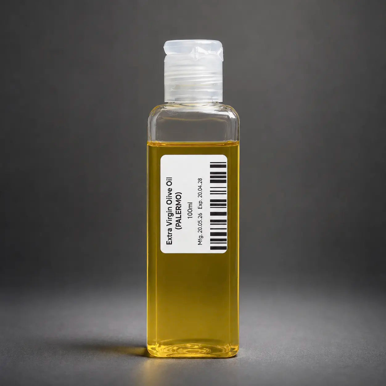 Bottle of Palermo extra virgin olive oil, 100ml, featuring a clear glass container with a green and gold label.