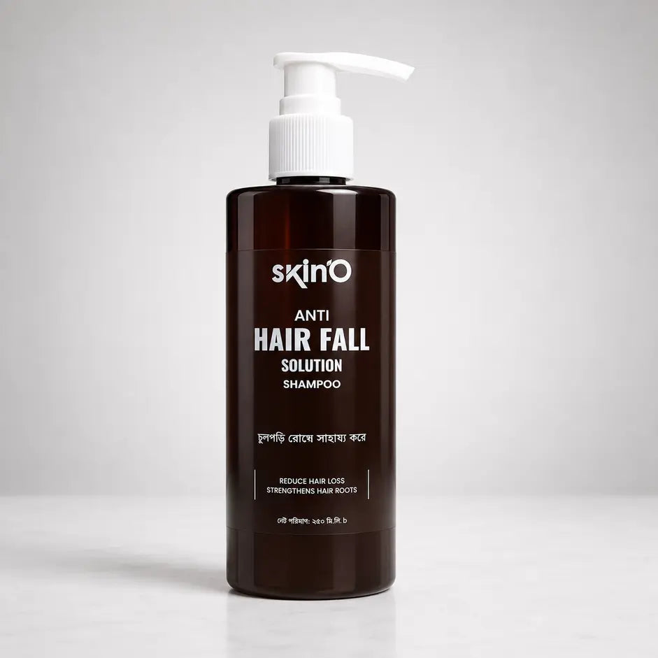 Skino anti-hair fall shampoo bottle, showcasing the shampoo's label and packaging for hair fall prevention.