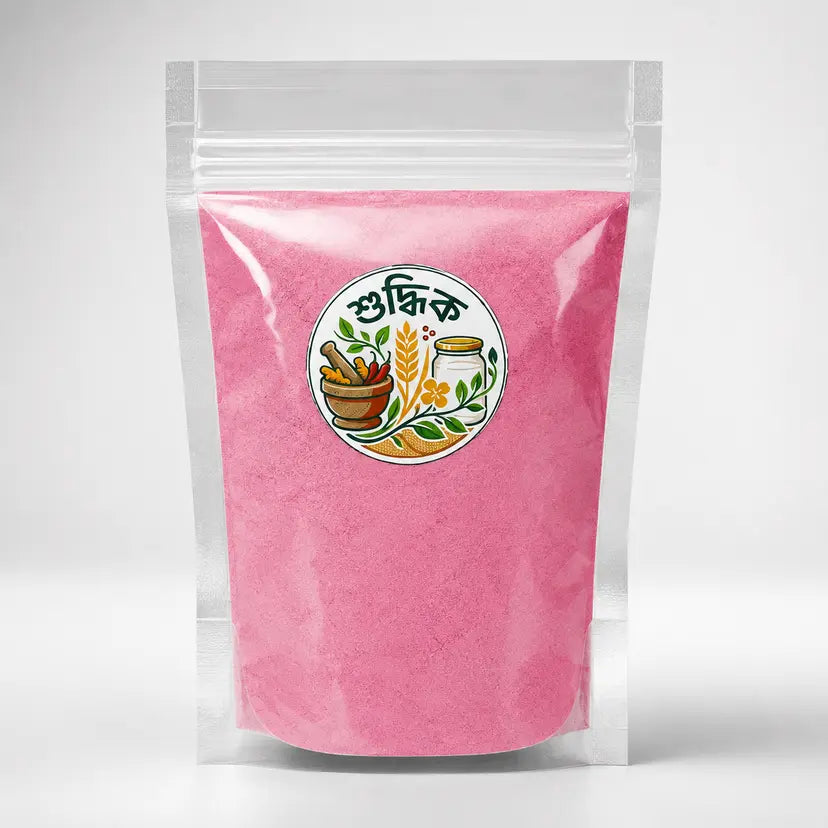 Shudhik beetroot powder in a 100g package, showcasing vibrant red color and fine powdered texture.