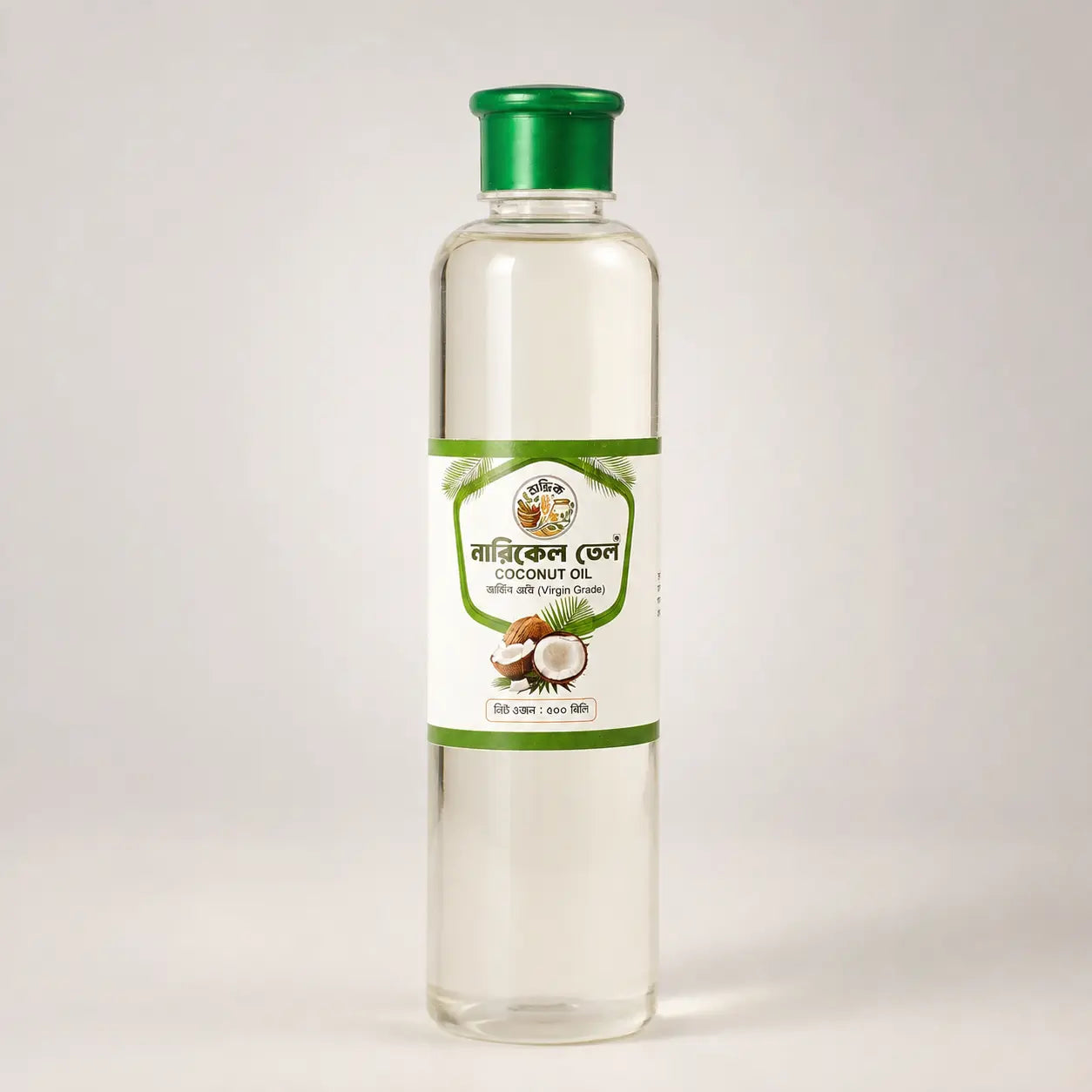 Shudhik coconut oil for hair care, 500ml bottle, natural nourishing coconut oil with a transparent bottle and label.