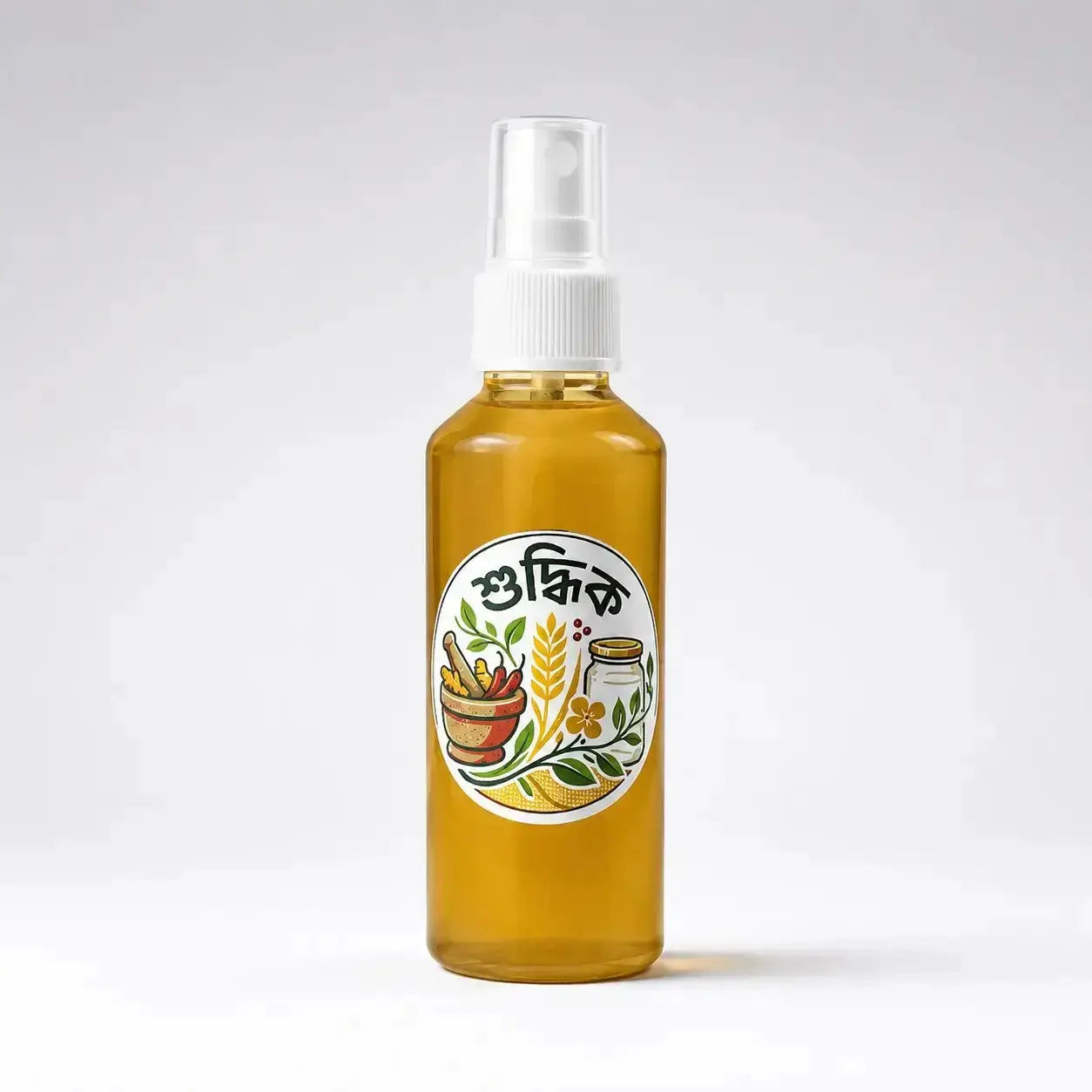 Shudhik rosemary oil for hair care, clear bottle of herbal essential oil with rosemary sprigs, ideal for hair health and scalp nourishment.