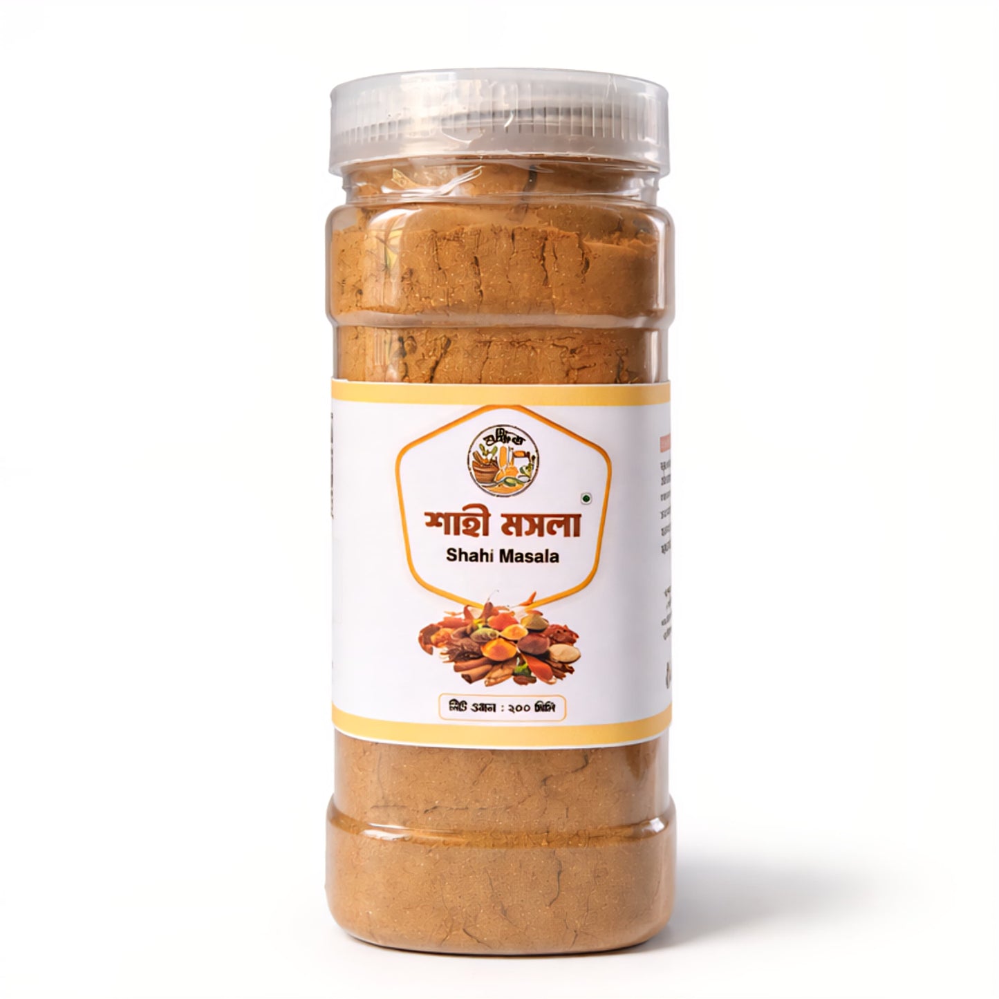 Shudhik Khati Shahi Masala container showing premium Shahi Garam Masala spices in a clear jar.