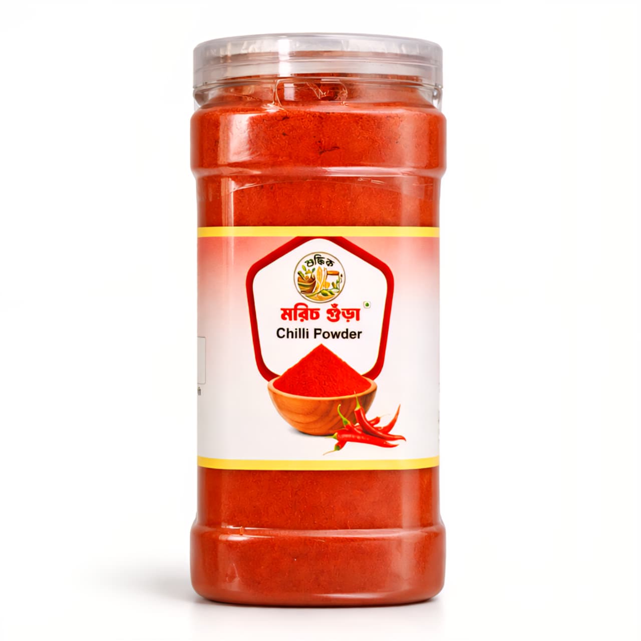Shudhik Morich Chili Powder in a 500g packet, vibrant red spice for flavorful cooking, made from pure dried chilies.