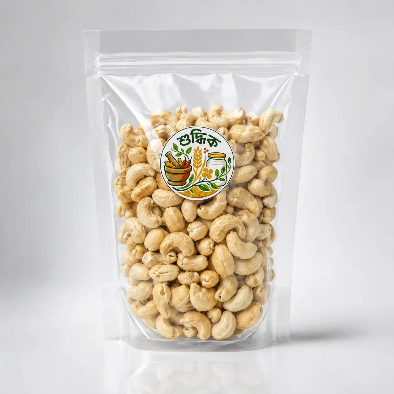 Premium Shudhik cashew nuts, whole and fresh-looking, showcasing their creamy texture and natural color in a close-up image.