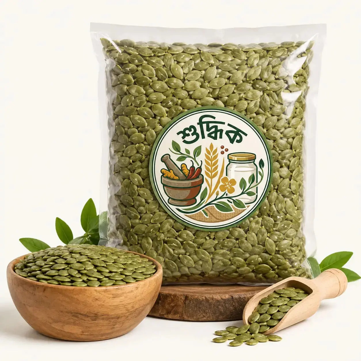 Shudhik premium pumpkin seeds, natural and crunchy, shown in a close-up image highlighting their fresh, seed-filled appearance.