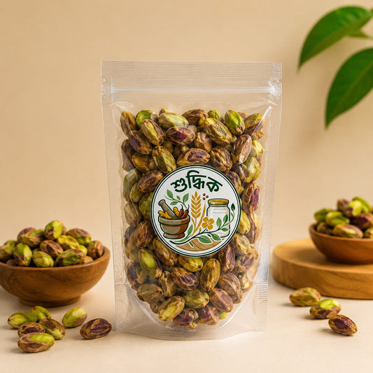 Premium Pesta Badam from Shudhik, natural roasted nut with whole almonds in a clear view.
