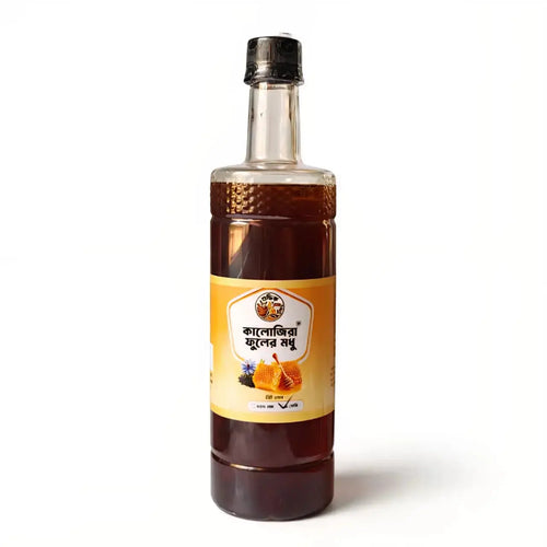 Shudhik Black Cumin Honey, 1kg bottle featuring dark honey with black cumin seeds for natural health benefits.