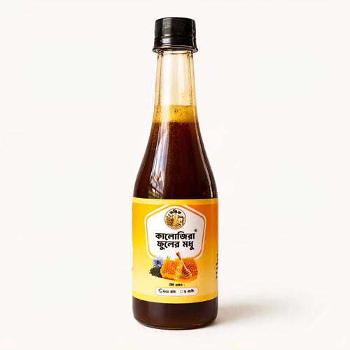 Shudhik Black Cumin Honey in a jar, showcasing dark honey with black cumin seeds, 500g, natural and pure.
