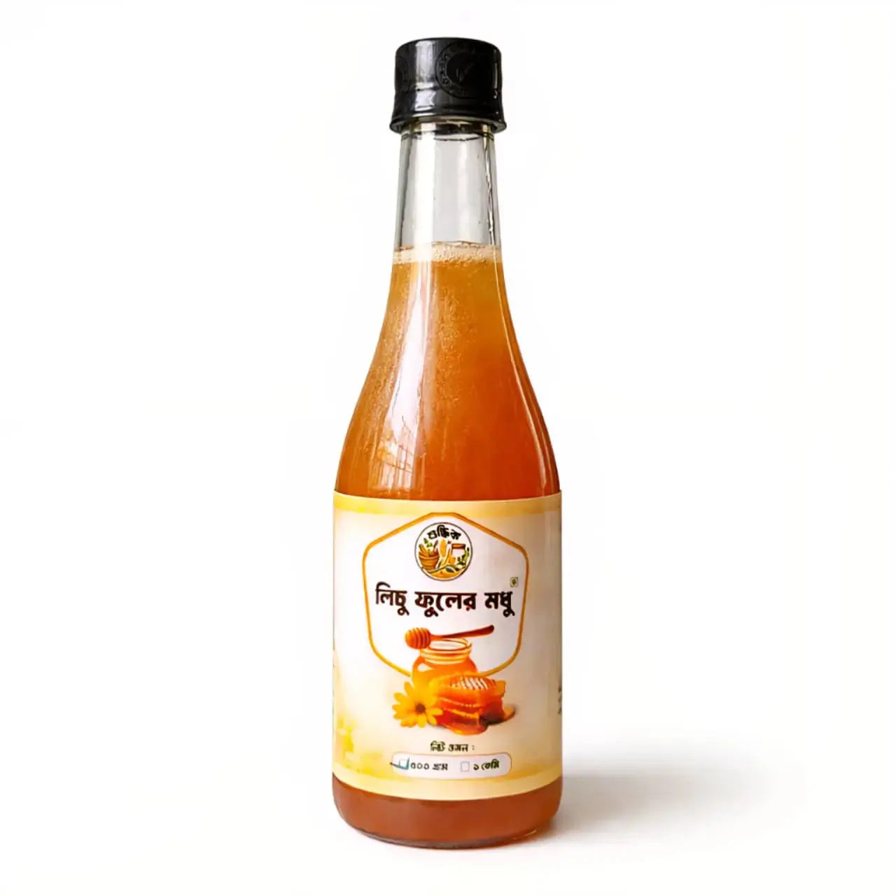 Pure Shudhik Litchi Flower Honey in a 500g jar, showcasing golden honey with litchi flower aroma and natural texture.