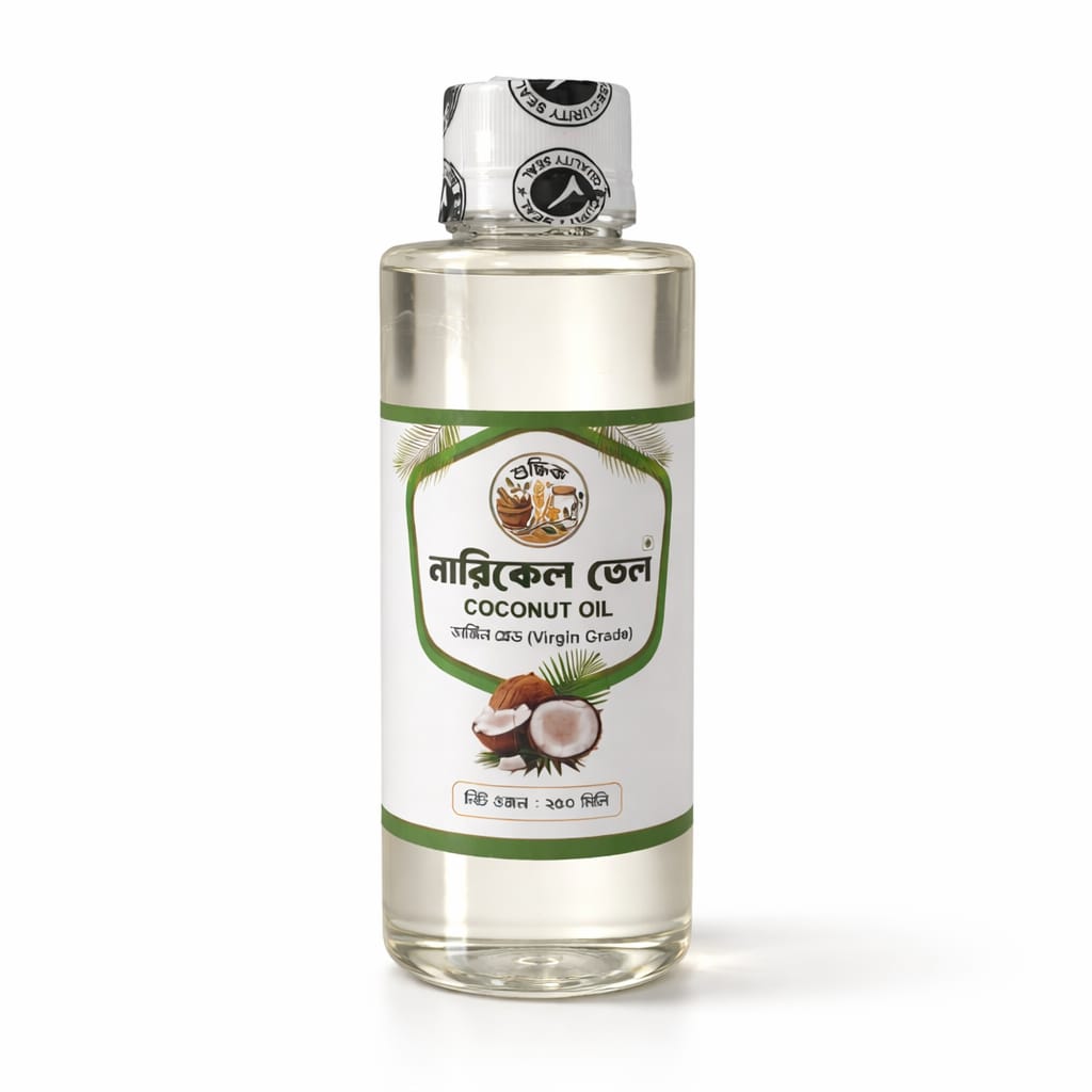 Shudhik Organic Virgin Coconut Hair Oil in 250ml bottle, pure extra virgin coconut oil for nourishing hair care.