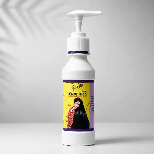 Zafran Hair Growth Therapy Pakistan bottle with hair care product label, designed to promote hair growth and strengthen hair.