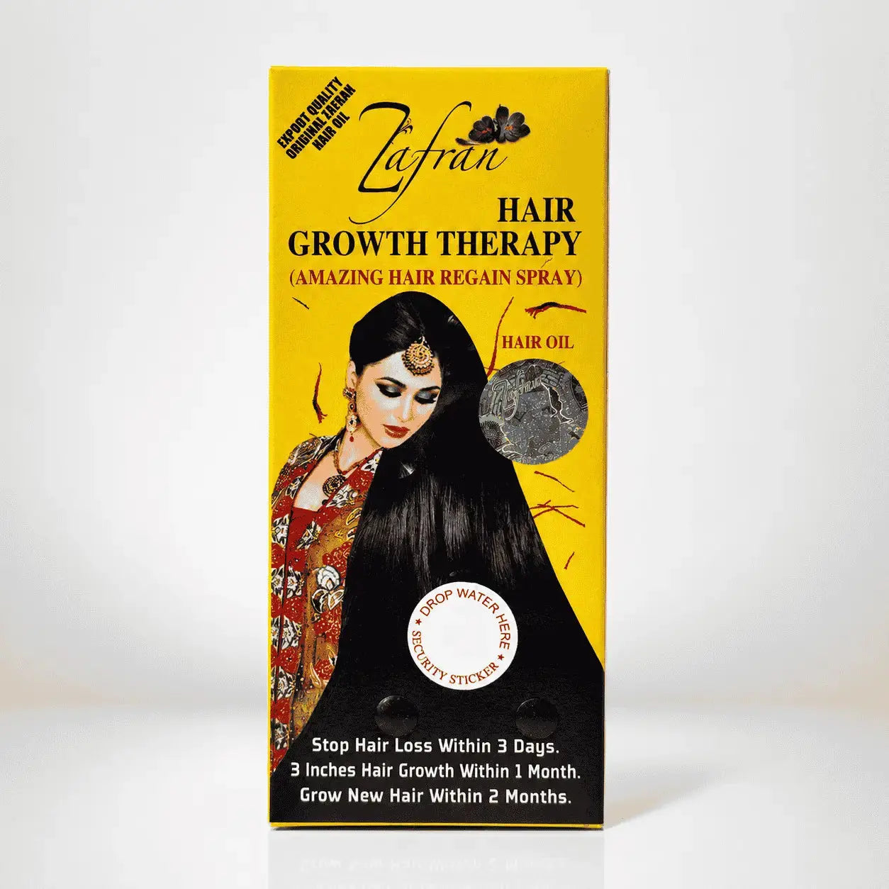 Zafran Hair Growth Therapy bottle showcasing natural hair care treatment for hair growth from the Zafran brand.