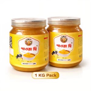 Shudhik premium gawa ghee jar showing clear glass container filled with golden ghee, traditional Indian clarified butter.